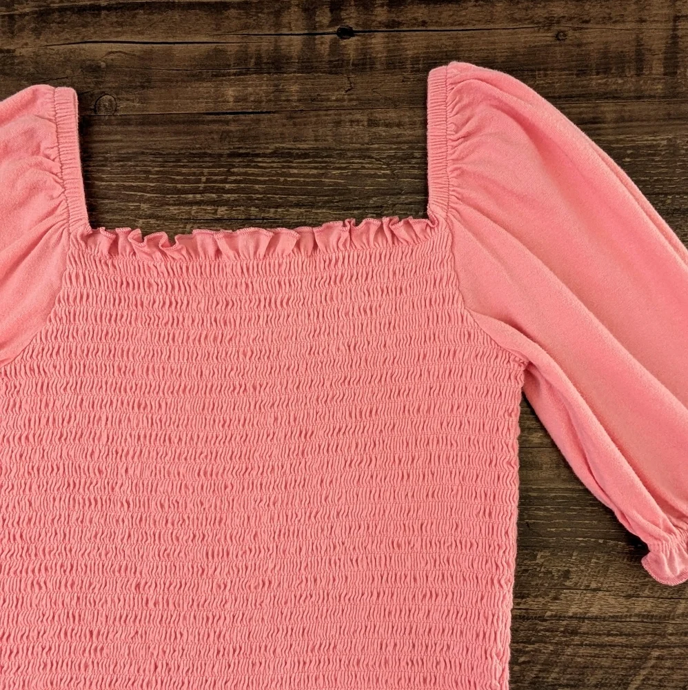 Gap Pink Smocked Puff Sleeve Top